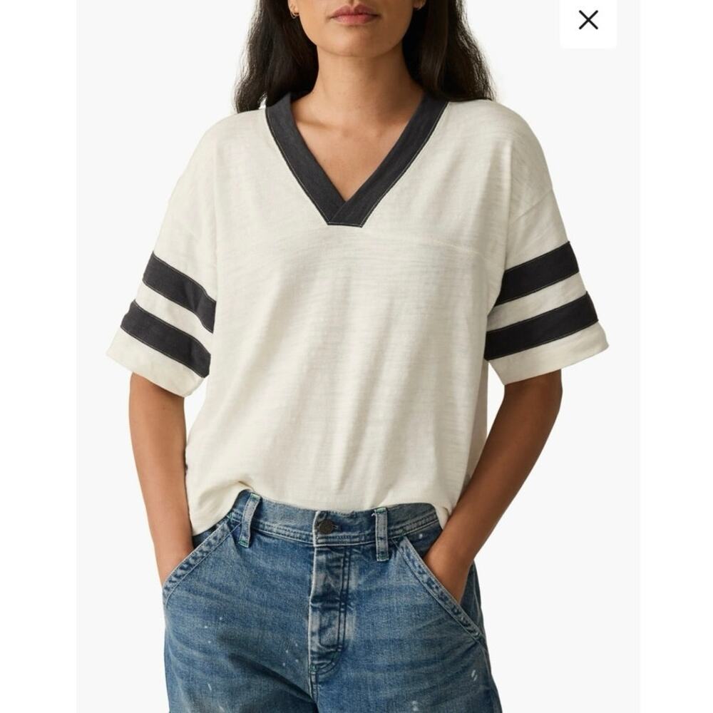 Women’s Faherty Varsity Stripe Organic Cotton T-Shirt in Phantom Varsity SZ S
